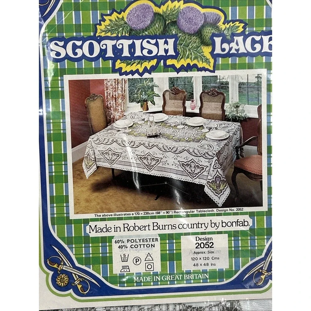 Vtg Bonfab Scottish Lace Tablecloth Floral Thistle Square 48 X 48” Cottagecore